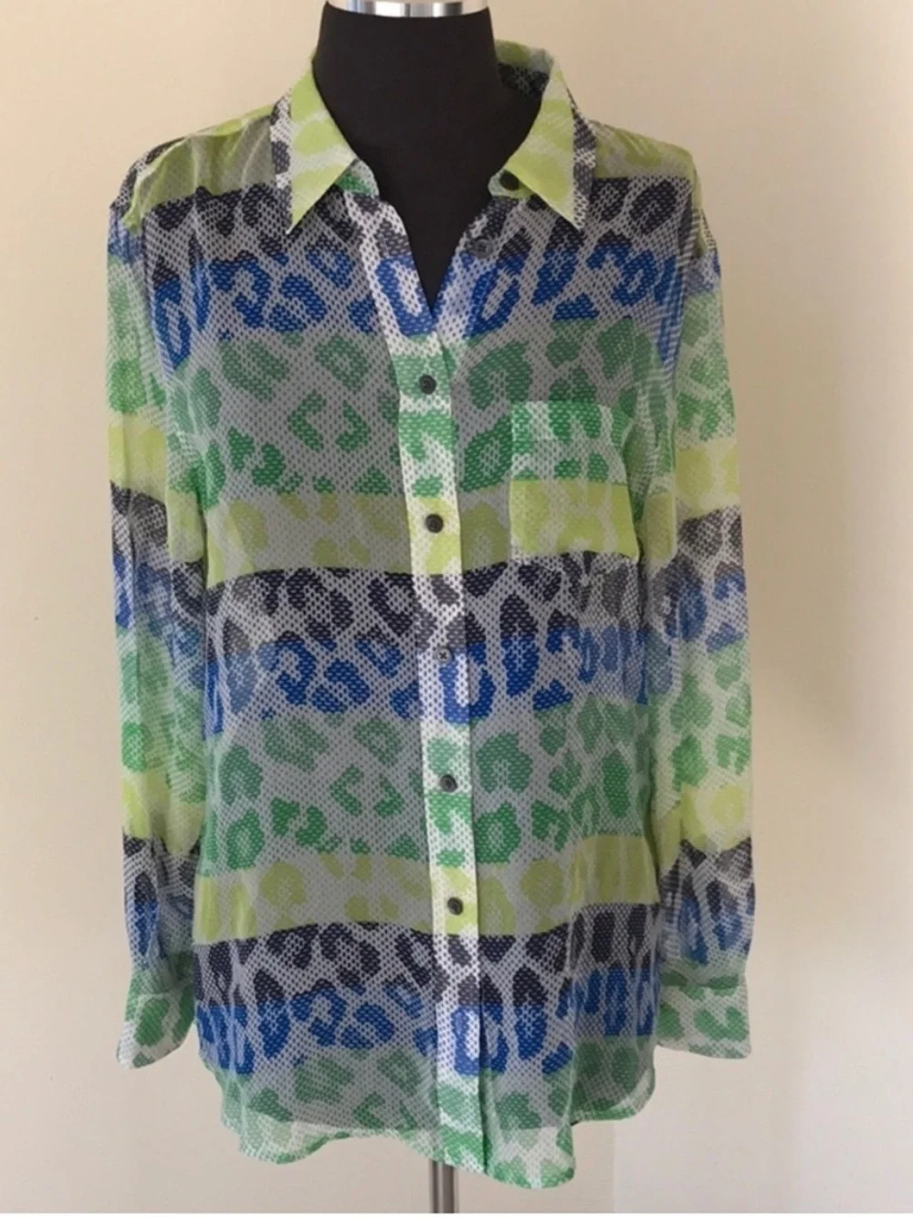 Equipment Silk Blouse Combo Green Blue Yellow Print Small EUC